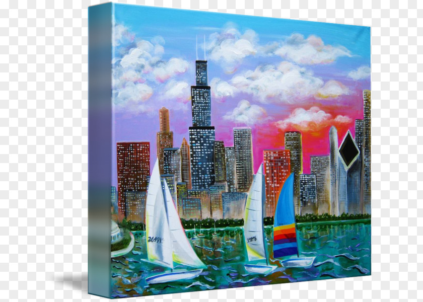Skyline Chicago Modern Art Acrylic Paint Cityscape Resin PNG