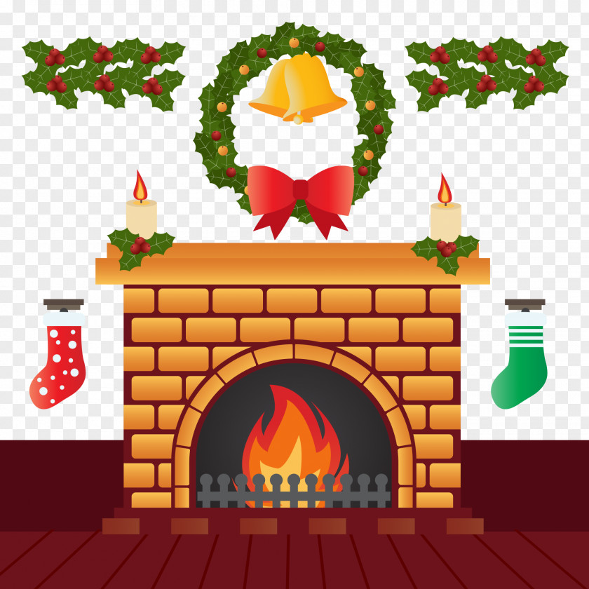 Christmas Fireplace Vector Elements Furnace Chimney Illustration PNG
