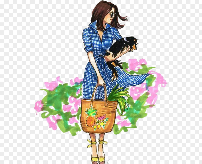 Fashion Drawing Illustrator Photography Illustration PNG Illustration, Girl holding a puppy, woman carrying dog and bag illustration clipart PNG