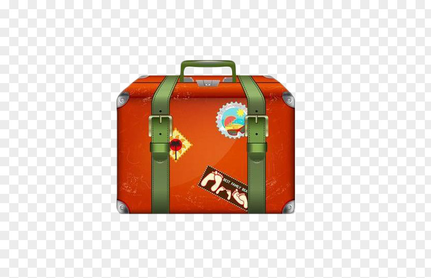 Orange Hand Luggage Suitcase Travel Baggage PNG