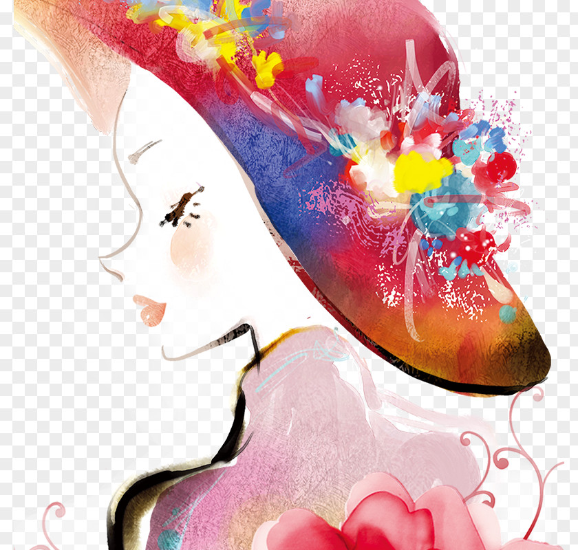 Women's Character Watercolor Painting Woman Ink Wash PNG