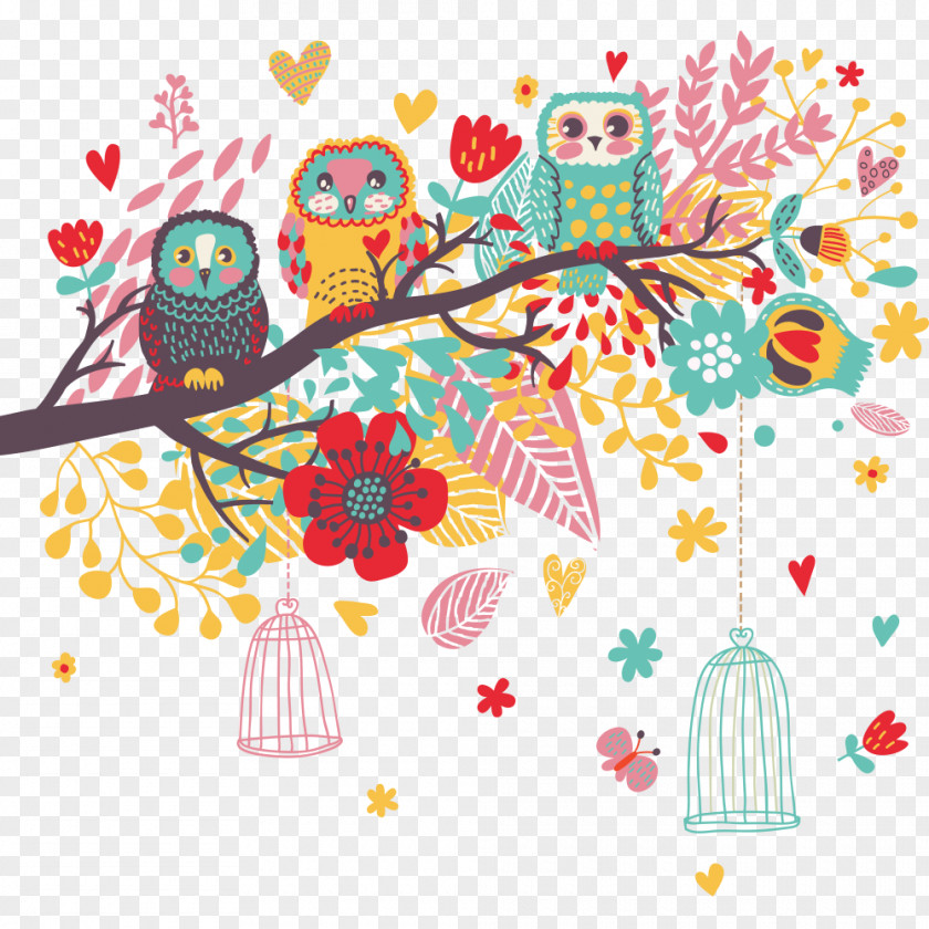 Decorative Bird Cages Owl Clip Art Vector Graphics Illustration PNG