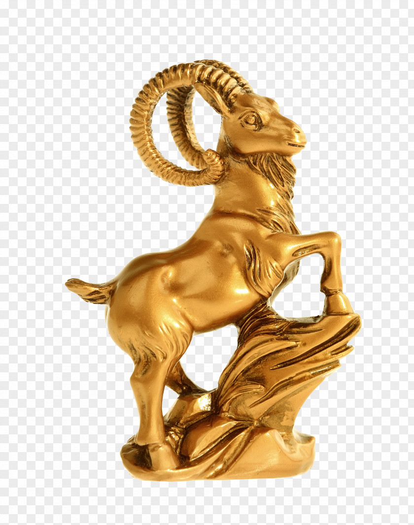 Golden Goat Carved Decorative Gold Sculpture Statue PNG