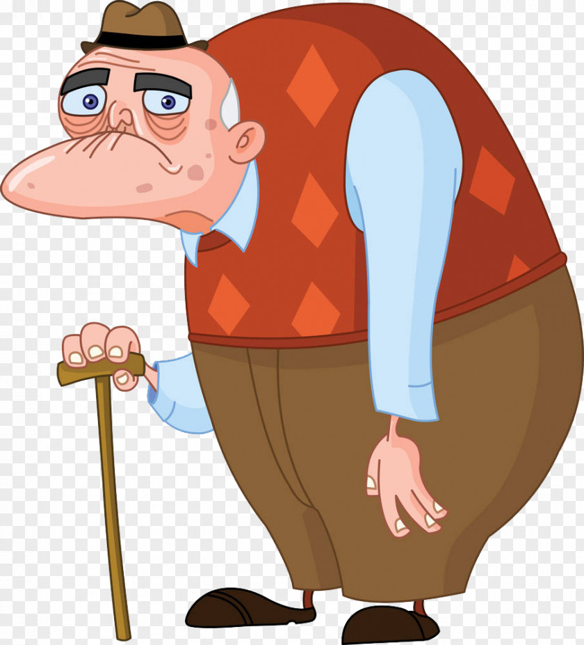 Old Man With Crutches Sadness Cartoon Clip Art PNG