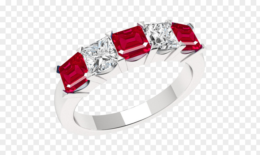 Ruby Eternity Ring Diamond Cut Princess PNG