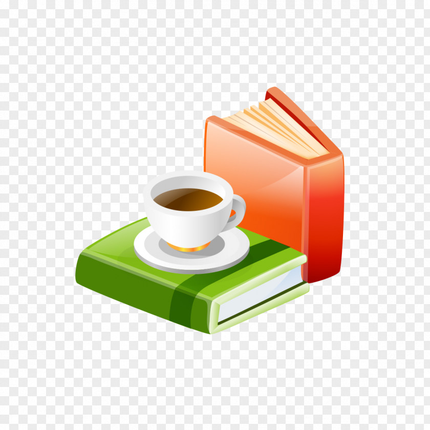Books And Coffee Cup Cafe Icon PNG