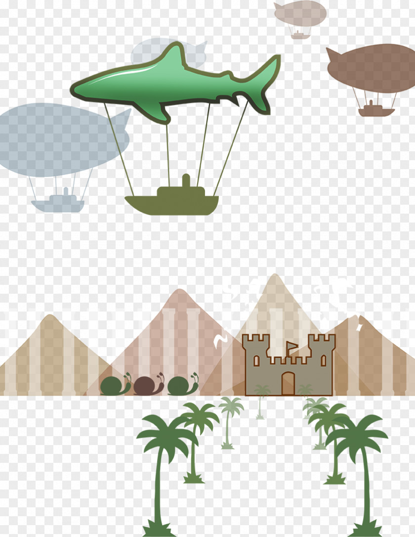 Shark Airships And Trees Cartoon Airship Illustration PNG