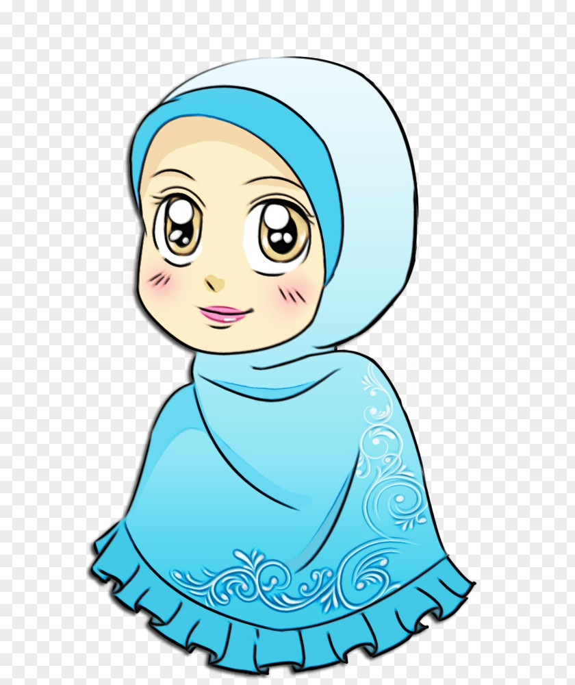 Smile Line Art Hijab Cartoon PNG