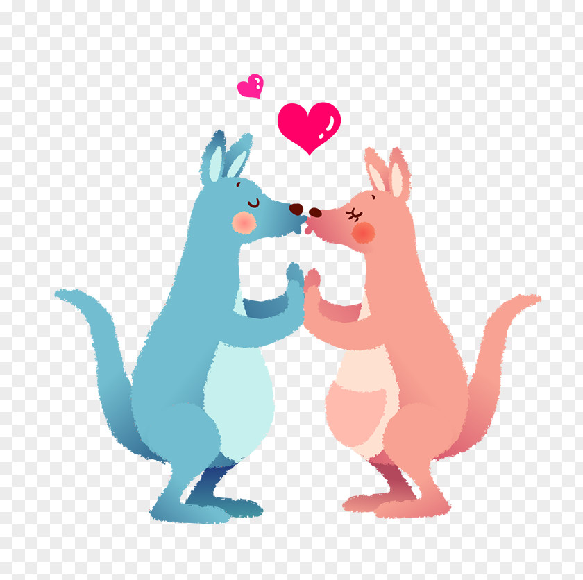 Kangaroo Cartoon Kiss Illustration PNG