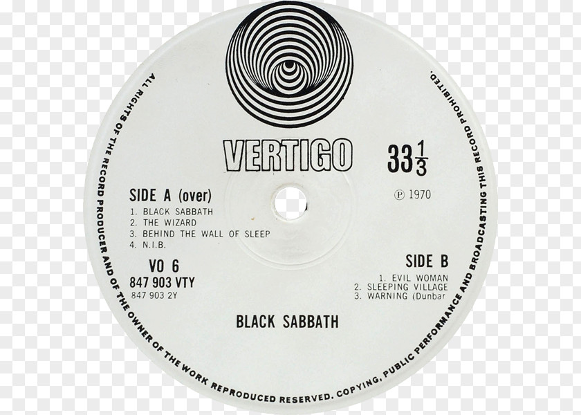 Vertigo Records Paranoid Black Sabbath LP Record Framed PNG