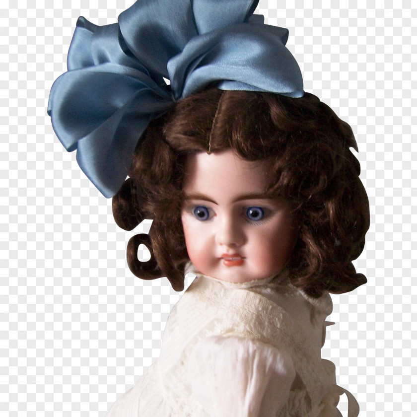 Antique Doll Headpiece Brown Hair PNG
