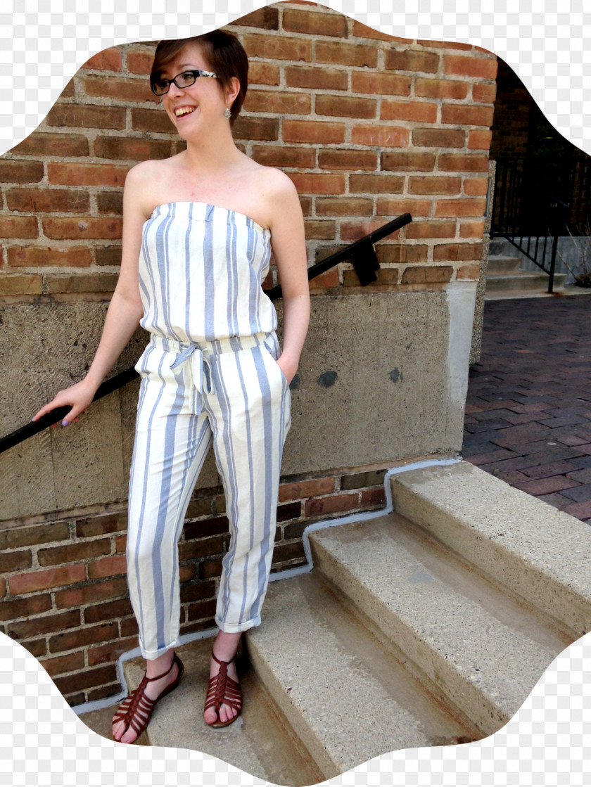Striped Mesh Jumpsuit Clothing Dress Fashion Shoulder PNG
