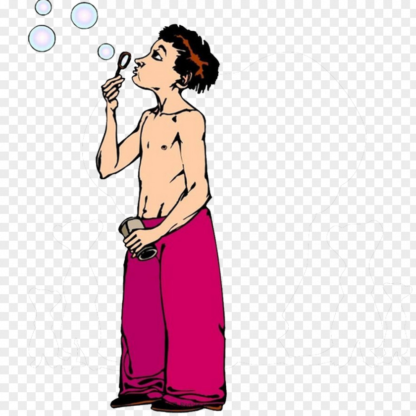 Boy Blowing Bubbles Cartoon Illustration PNG