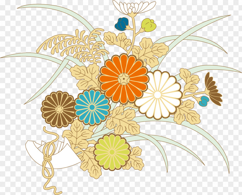 Ukiyo-e Style Floral Vector Design Download PNG