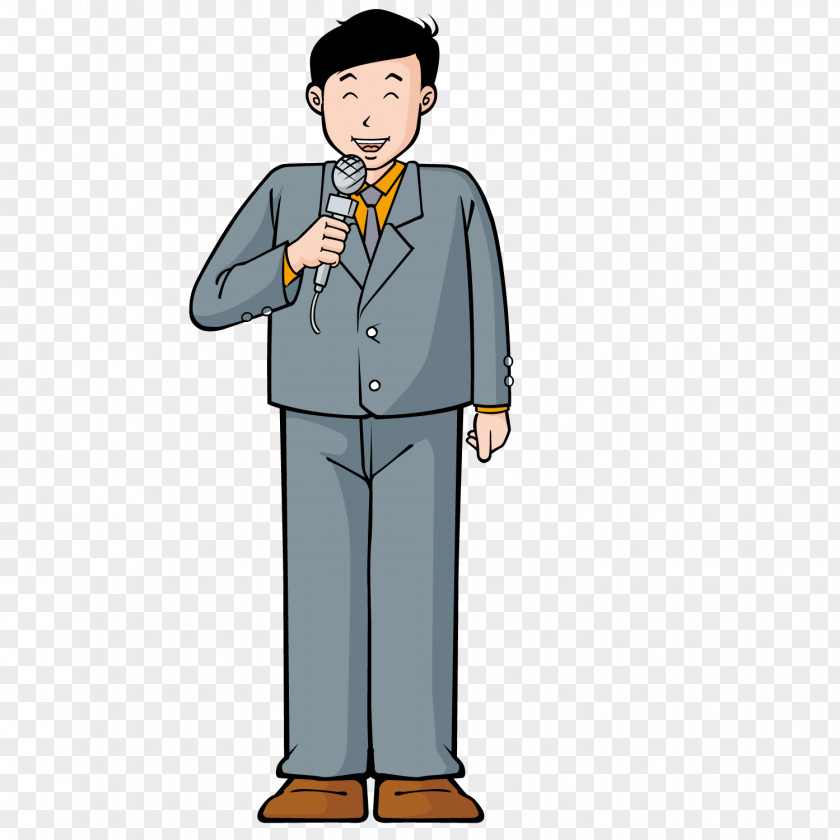 A Man Who Speaks Microphone Cartoon Illustration PNG