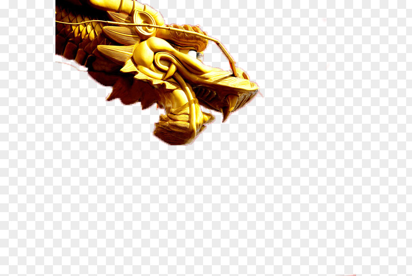 Golden Dragon Chinese Sculpture PNG