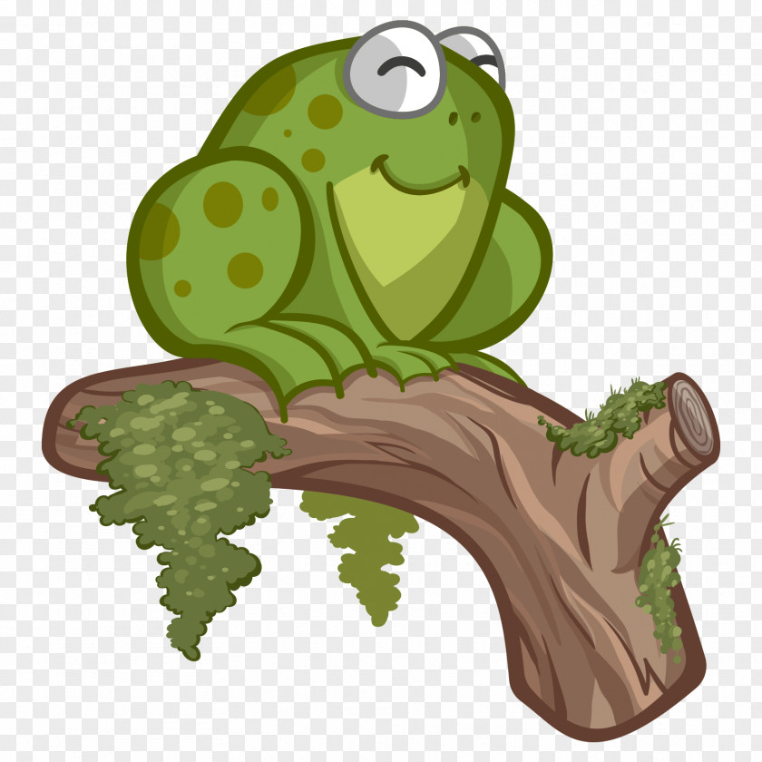 Cartoon Vector Hand Painted Tree Branch Squatting Frog Download PNG