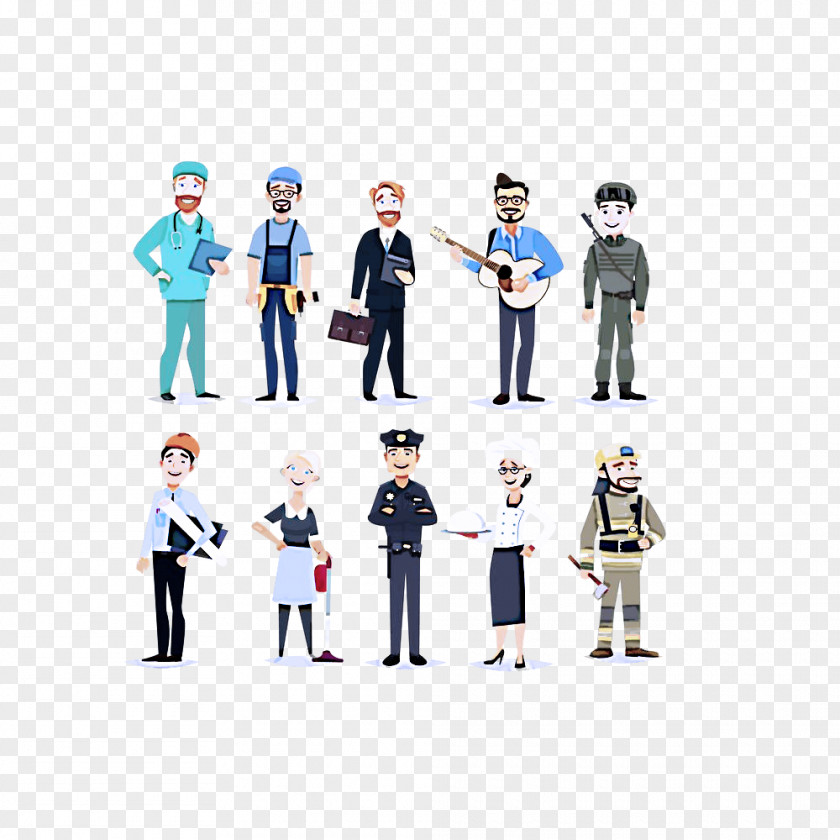 People Standing Cartoon Figurine Uniform PNG