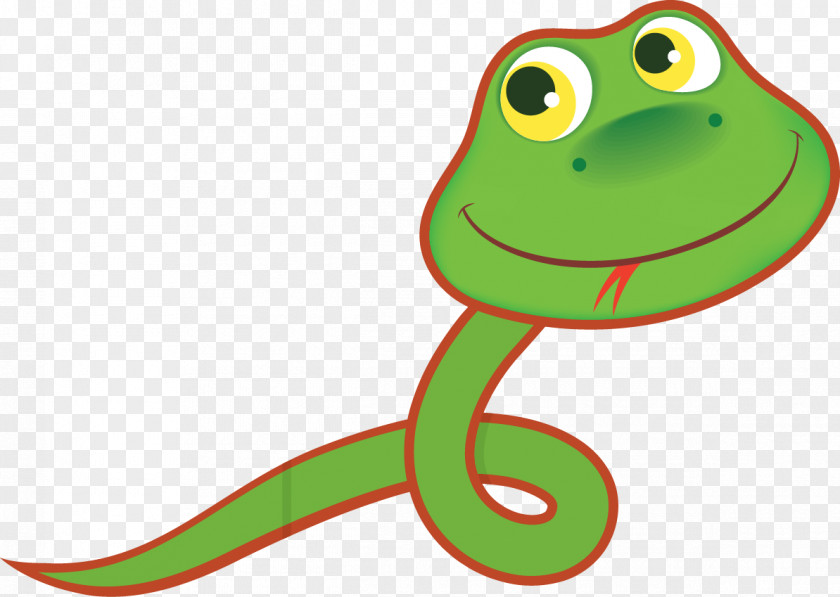 Vector Painted Cute Little Green Snake Cartoon PNG