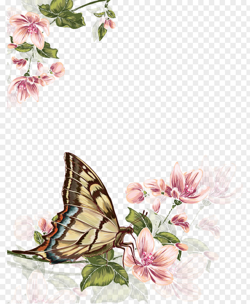 Watercolor Flower Butterfly Painting PNG