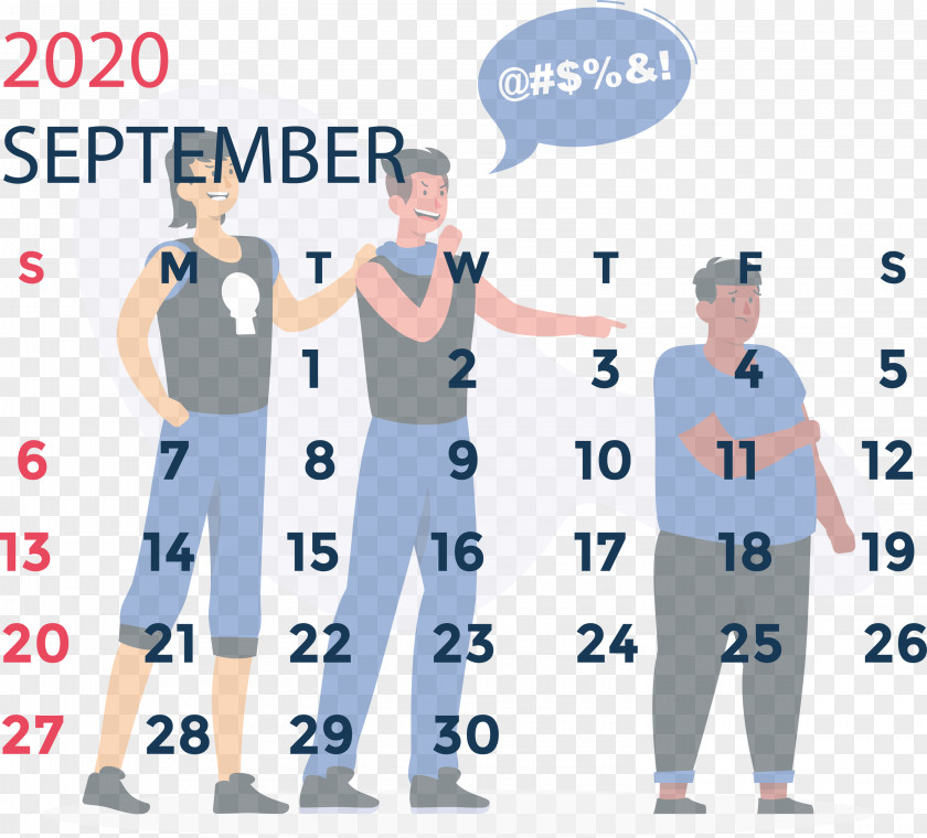 September 2020 Calendar Printable PNG