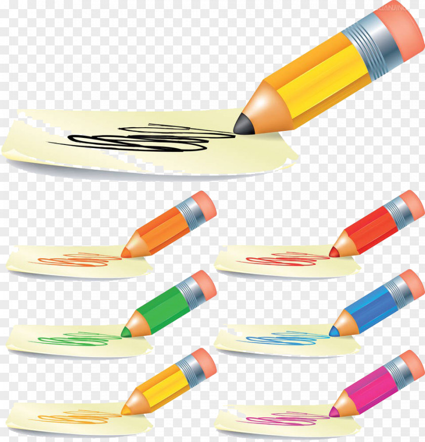 A Variety Of Different Color Pen Paper Drawing Colored Pencil Illustration PNG