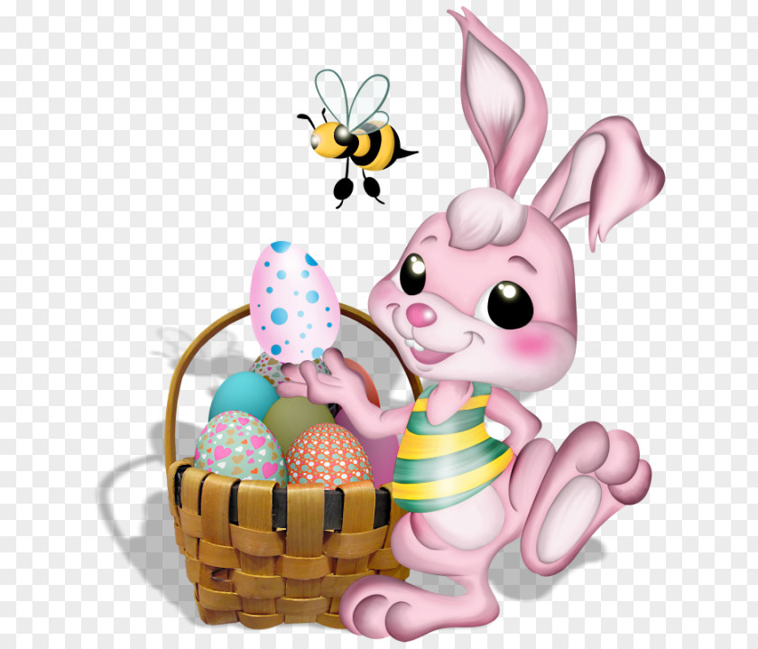 Pink Easter Bunny With Bee Picture Cartoon PNG