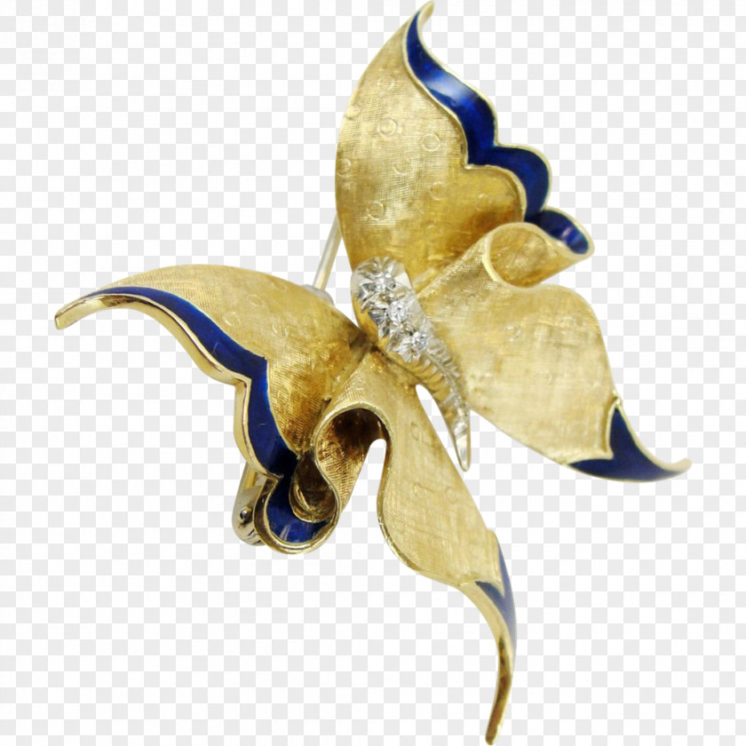 Gold Chain Butterfly Pin Colored Brooch Blue PNG