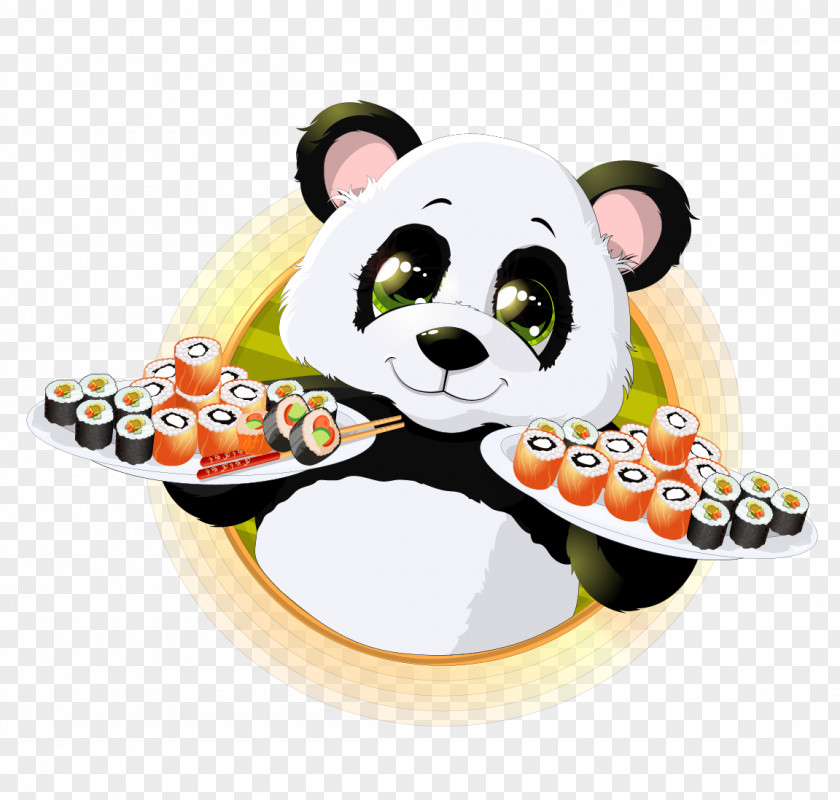 Cartoon Panda Tag Sushi Giant Red Japanese Cuisine PNG
