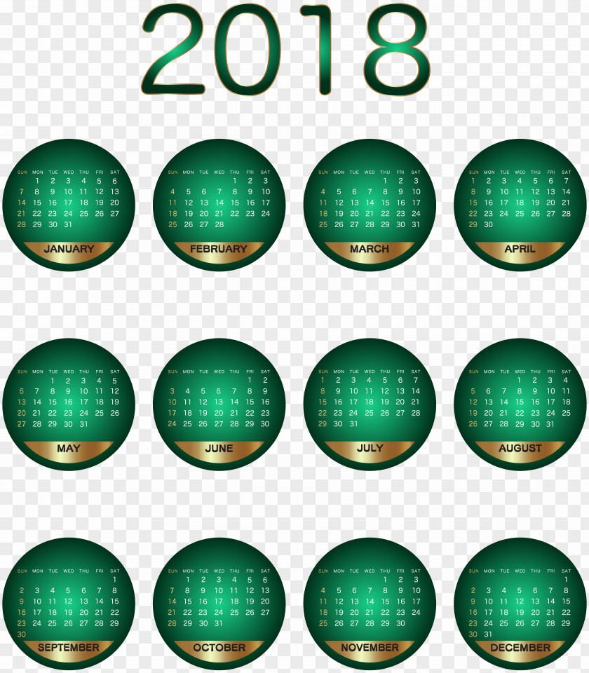 2018 Calendar Green Transparent Image Clip Art PNG