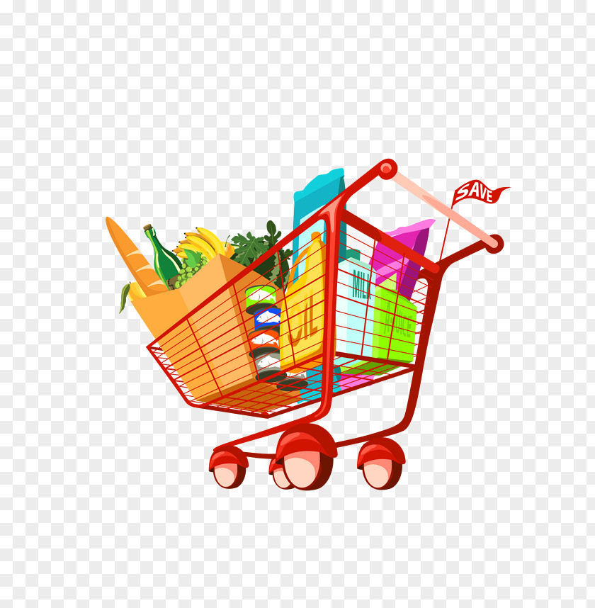 Cartoon Supermarket To Buy Food Shopping Cart Grocery Store Clip Art PNG