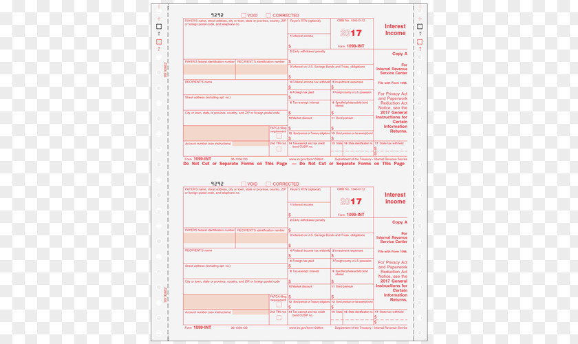 Cint Carbonless Copy Paper IRS Tax Forms Form 1099-OID PNG