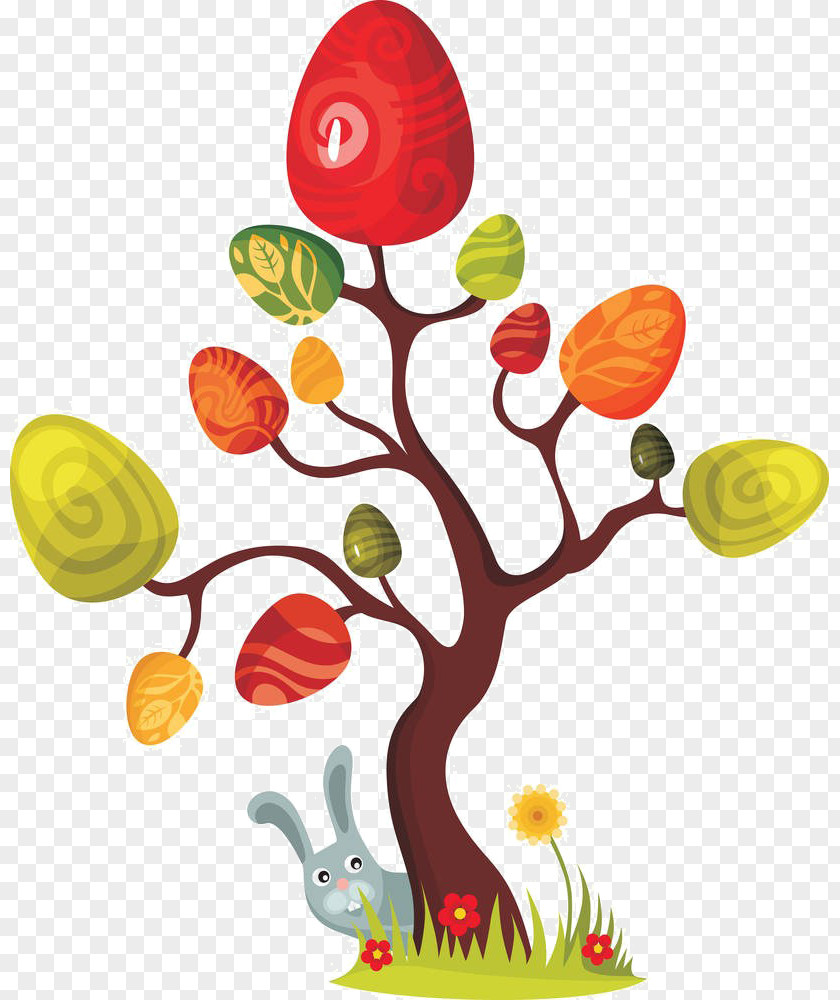 Cartoon Tree Material Easter Bunny Egg Illustration PNG