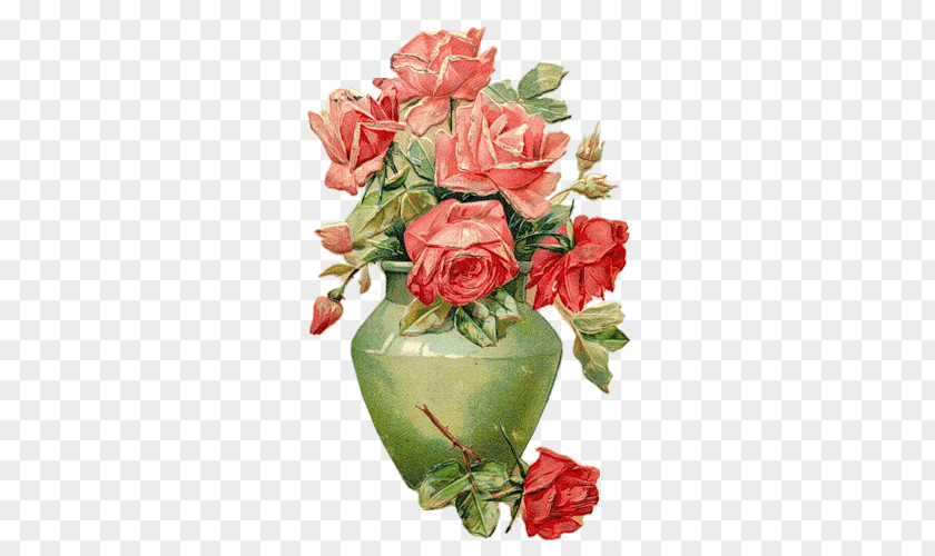 Vase Garden Roses Oil Painting PNG