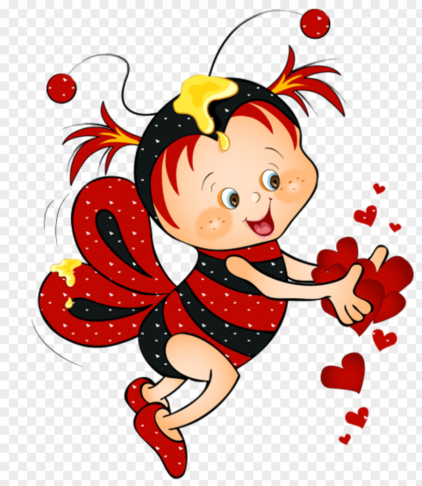 Valentine Red Bee With Hearts Clipart Picture Honey Bumblebee Clip Art PNG