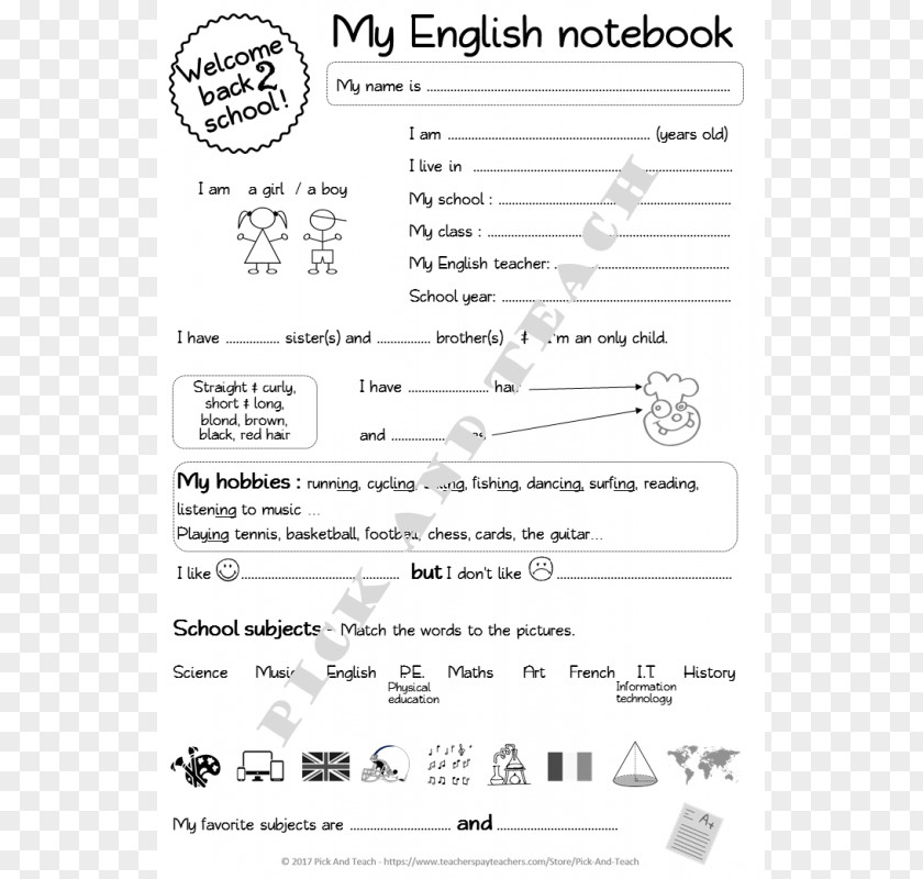 Notebook Book Covers English Language Title Page PNG