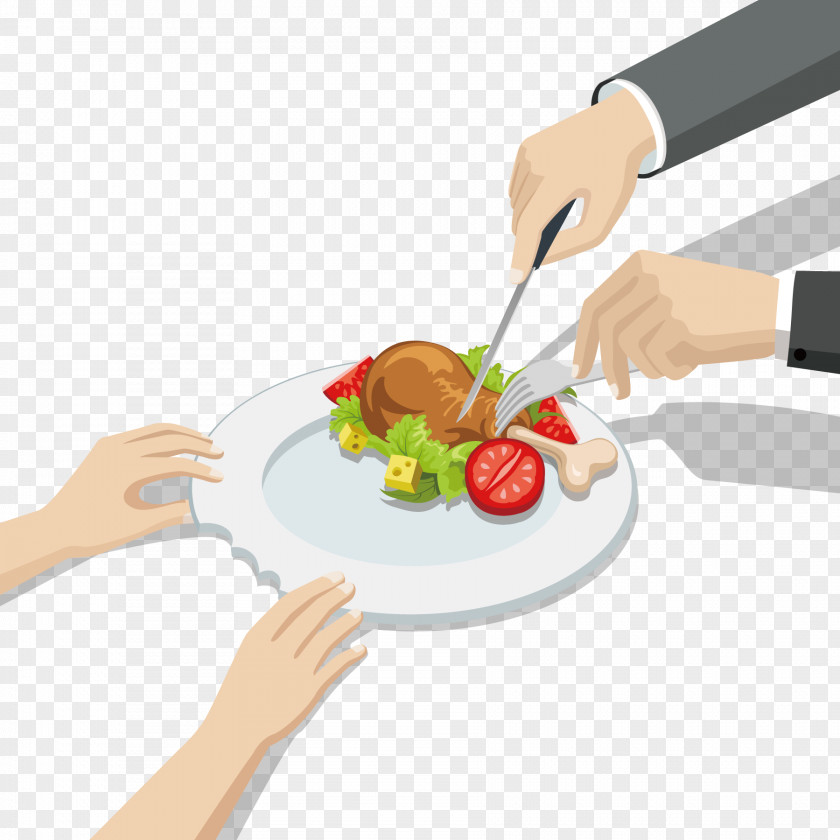 Enjoy The Food Business Men And Women Chicken Thighs Illustration PNG