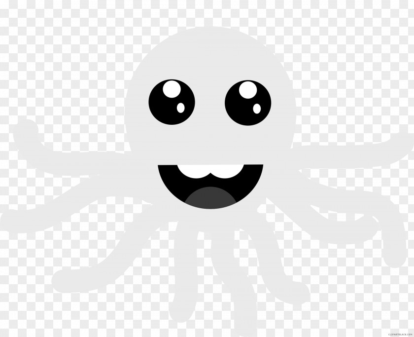 Black And White Octopus Clip Art Animal Smiley Line Fiction PNG