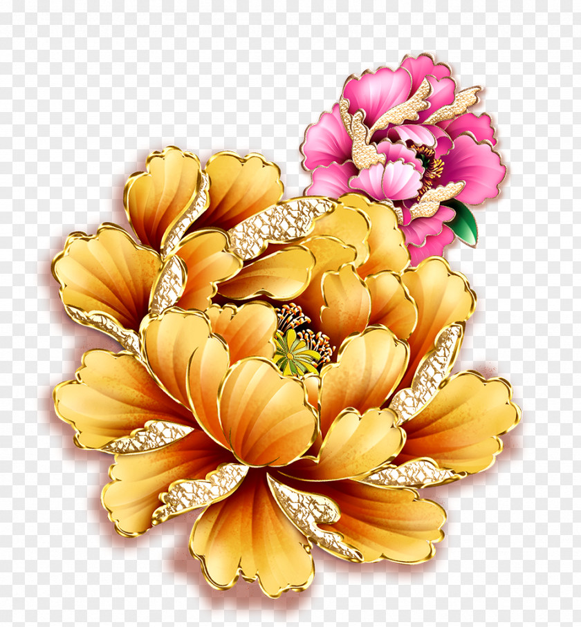 Golden Peony Moutan Gold Clip Art PNG