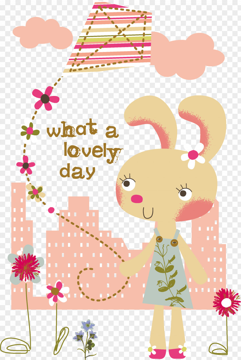 Kite-flying Bunny Paper Kite Clip Art PNG