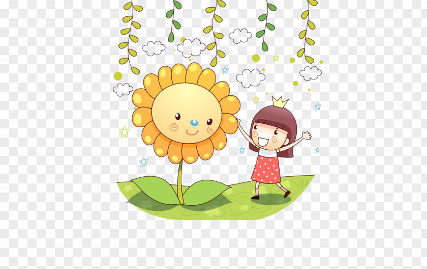 Sunflower Child Cartoon Illustration PNG