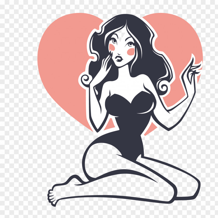 Pin-up Girl Woman Illustration PNG girl Illustration, sexy woman, female in black monokini illustration clipart PNG