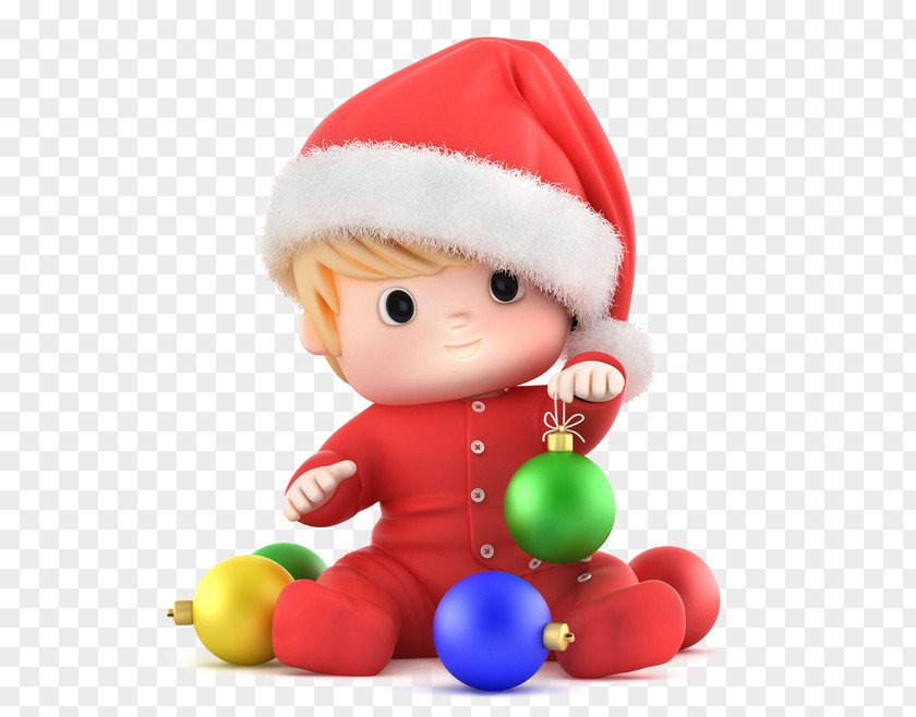 3d Ball Sitting In Christmas Hats Kids Santa Claus Holiday Suit Wallpaper PNG