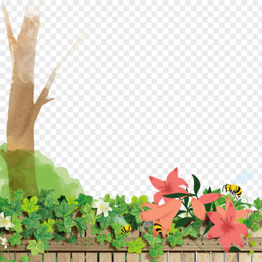 Cartoon Flower Fence Poster PNG