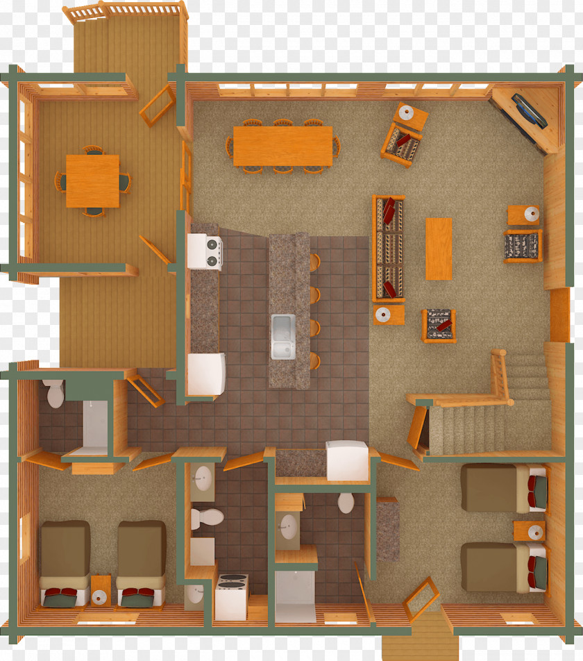 House Log Cabin 3D Floor Plan Web3D PNG