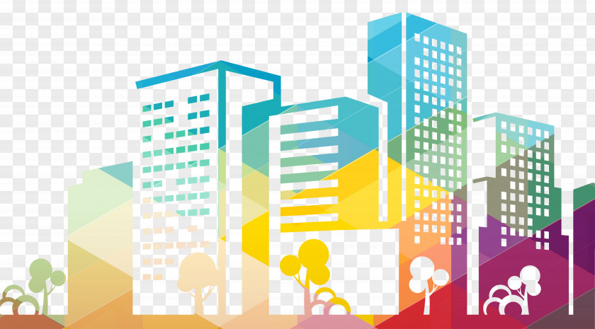 Color City Building Hollow Background Silhouette Cityscape Icon PNG