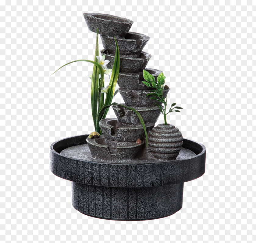 Zen Garden Fountain Flowerpot PNG