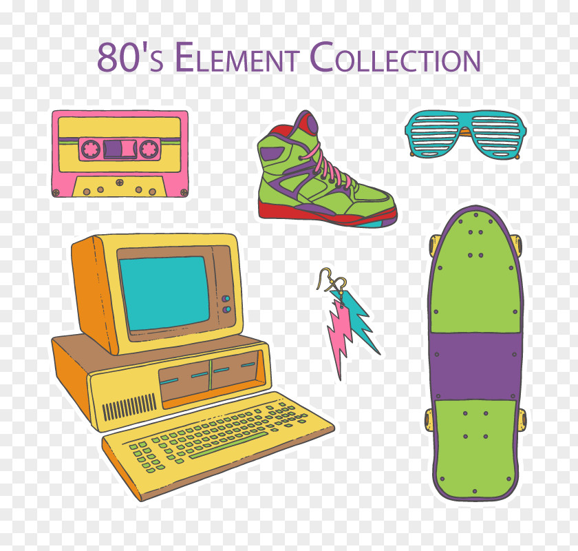 Vector Vintage Computer 1980s Element Skateboards Clip Art PNG