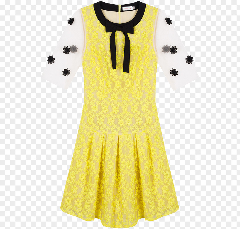 Sweet Yellow Dress Polka Dot Skirt Lace PNG
