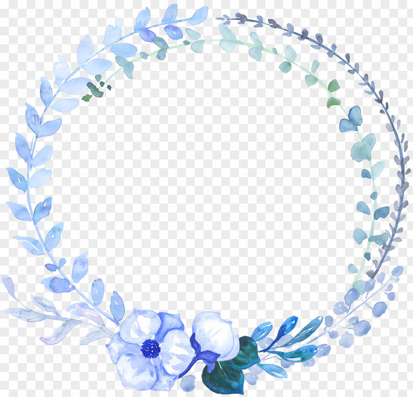 Hand-painted Blue Garland Flower Watercolor Painting PNG